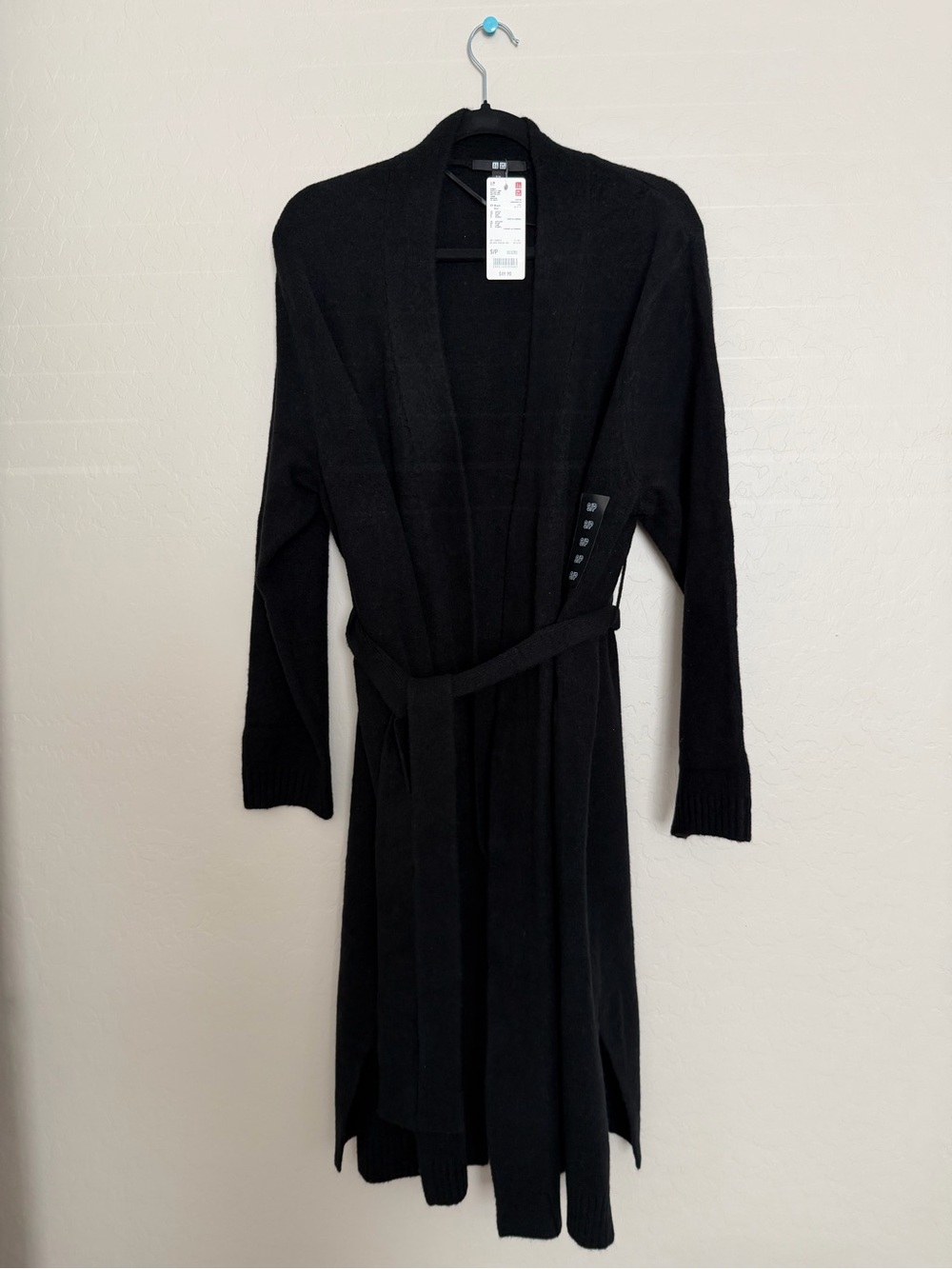 Uniqlo Black Open-Front Long Soufflé Yarn Cardigan
